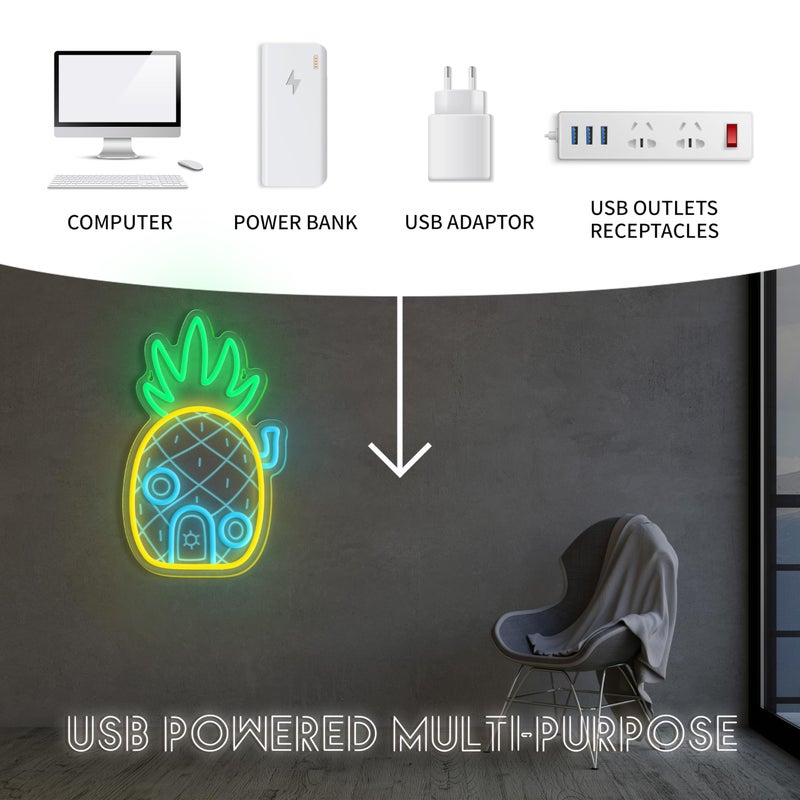 VIKLIU Pineapple House Neon Sign Dimmable Under Sea Pineapple LED Neon Signs for Wall Decor,Ocean Theme Neon Lights Signs for Kids Room Bedroom Decorations Gifts for Kids - Image 5
