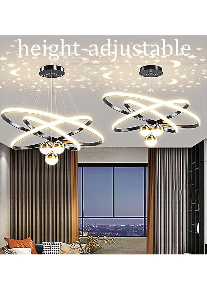 JOGAMS Modern LED Chandelier 3 Rings Chandelier for Living Room with Remote Control 3 Ball Dimmable Chandelier with Mappable Lighting High Ceiling Hanging Restaurant LED Chandelier for Dining Room - Image 3