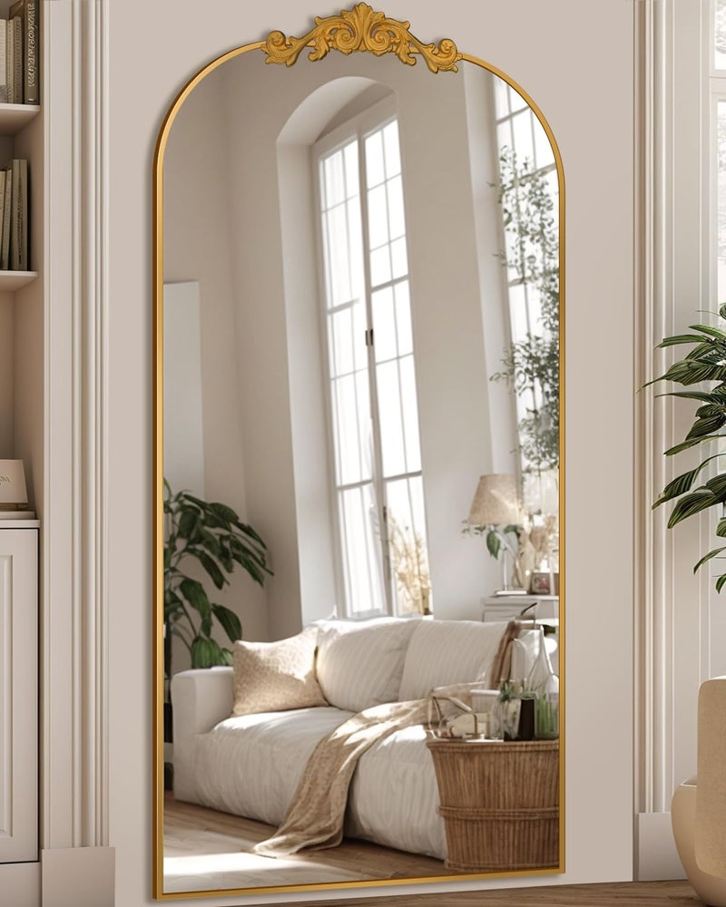 Antok Arched Full Length Mirror, 71"x28" Floor Mirror with Carved, Full Body Mirrors for HomeDecor, Standing/Halling Large Wall Mirror for Bedroom, Living Room, Cloakroom, Gold, Retro Style - Image 4