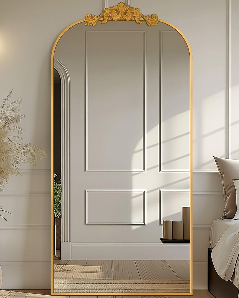 Antok Arched Full Length Mirror, 71"x28" Floor Mirror with Carved, Full Body Mirrors for HomeDecor, Standing/Halling Large Wall Mirror for Bedroom, Living Room, Cloakroom, Gold, Retro Style - Image 2