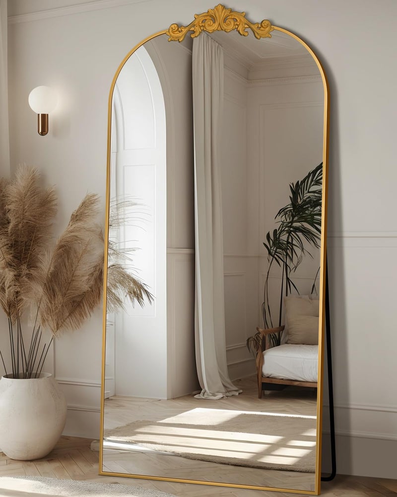 Antok Arched Full Length Mirror, 71"x28" Floor Mirror with Carved, Full Body Mirrors for HomeDecor, Standing/Halling Large Wall Mirror for Bedroom, Living Room, Cloakroom, Gold, Retro Style - Image 3