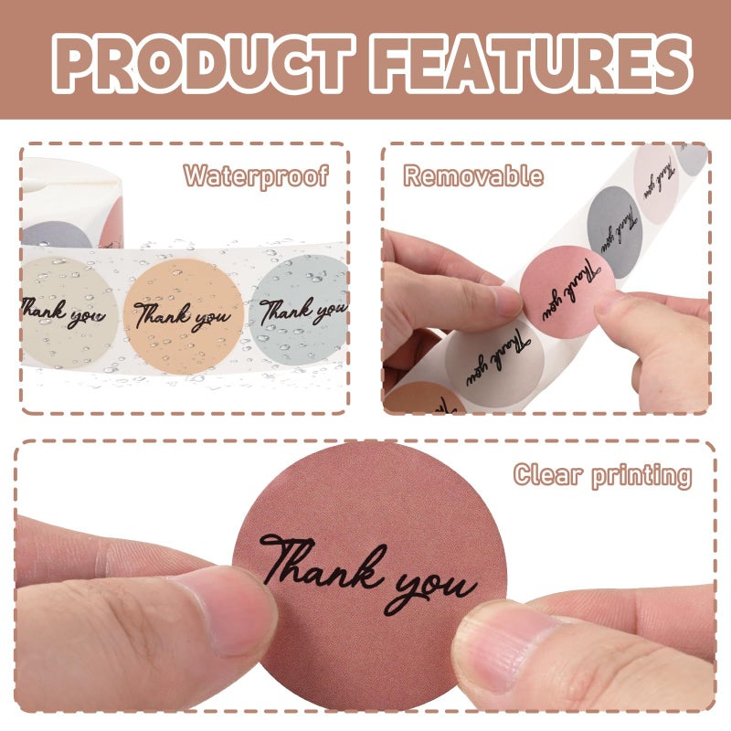 Aufee 500Pcs Thank You Stickers Bold Font  1.5 Inch Morandi Boho Thank You For Supporting My Small Business Stickers Roll  Solid Colors Round Adhesive Labels Bulk For Packaging  Envelopes  Gift Wrap - Image 3
