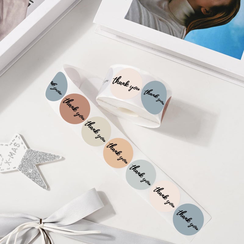 Aufee 500Pcs Thank You Stickers Bold Font  1.5 Inch Morandi Boho Thank You For Supporting My Small Business Stickers Roll  Solid Colors Round Adhesive Labels Bulk For Packaging  Envelopes  Gift Wrap - Image 4
