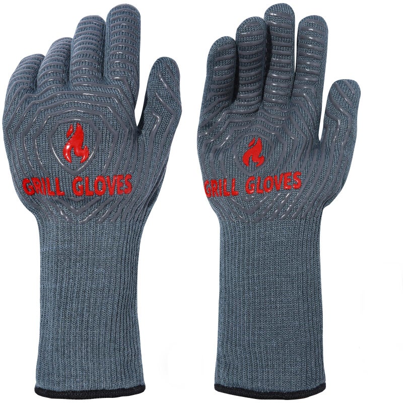 QUWIN BBQ Gloves Oven Gloves 1472 Extreme Heat Resistant Grilling Gloves Silicone NonSlip Oven Mitts Kitchen Gloves for BBQ Grilling Cooking Baking1 Pair Grey One SizeLong Cuff