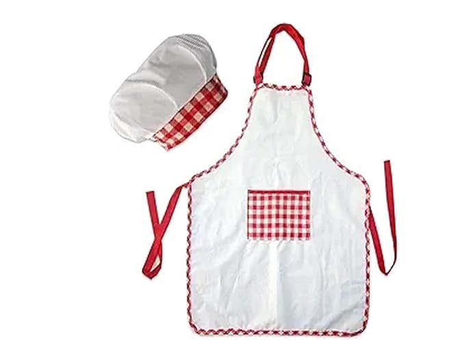 Chef Costume for Kids Chef Apron + Hat (Red check piping)