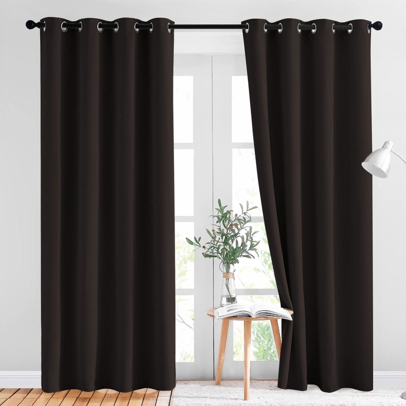 NICETOWN Bedroom Blackout Curtains and Drapes - Energy Smart Thermal Insulated Solid Grommet Blackout Draperies for Living Room (2 Panels, 52 inches x 84 inches, Toffee Brown) - Image 1