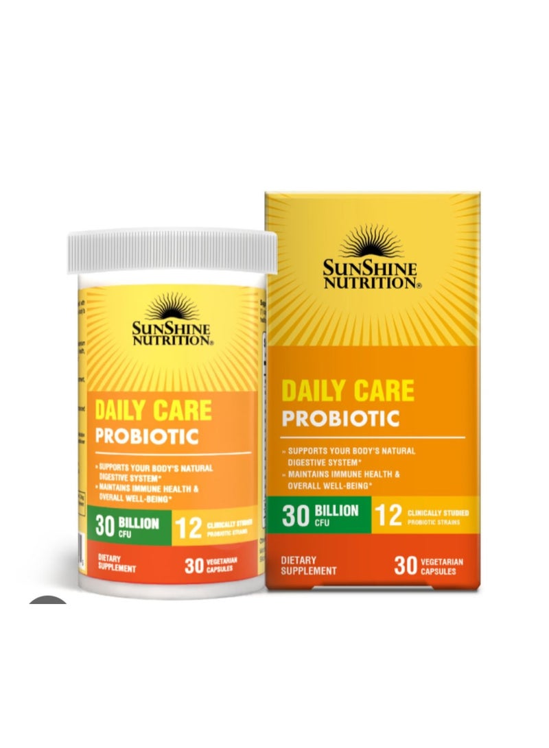 بروبيوتيك رعاية يومية من صن شاين نيوترشن 30 مليار، دعم صحة الجهاز الهضمي والأمعاء، 30 كبسولة في-كبسولة