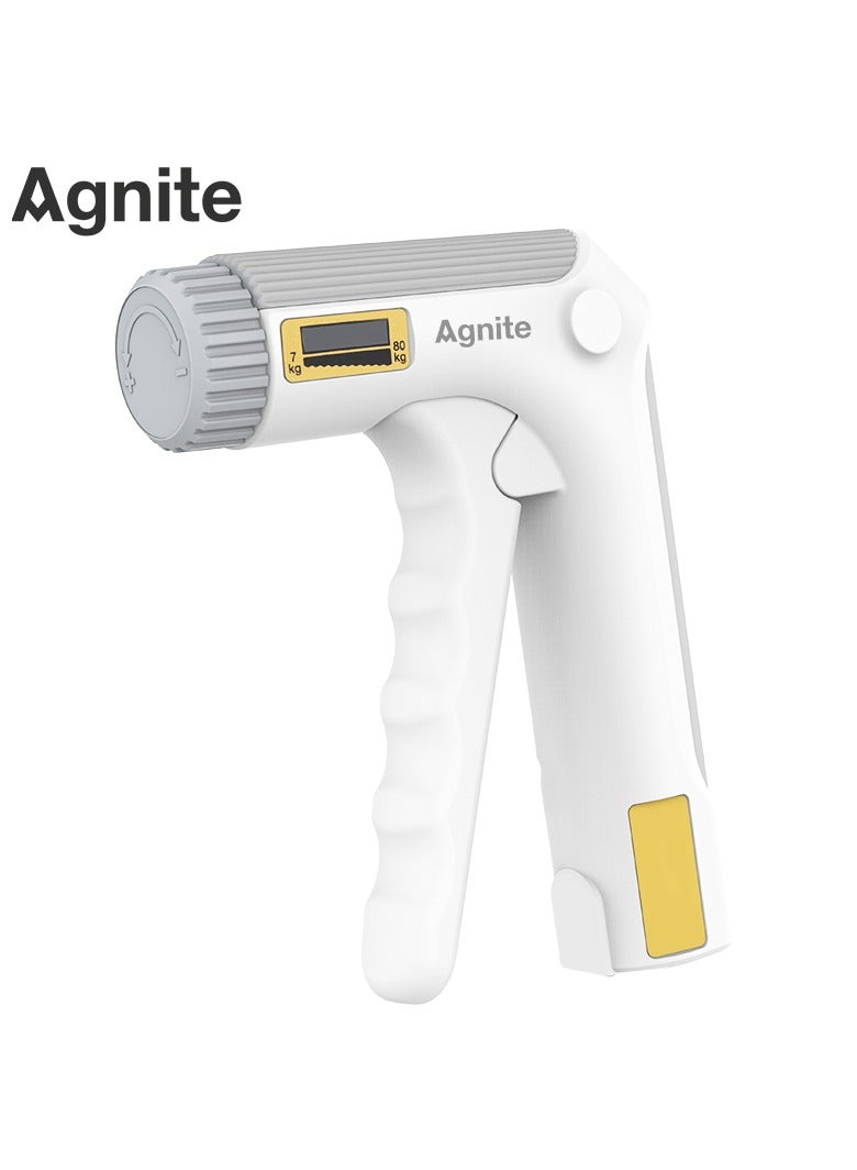 Deli جهاز تقوية قبضة اليد القابل للتعديل Agnite Er025 – مقاومة من 7-80 كجم، عداد ميكانيكي، نابض من الفولاذ الكربوني ALC 3 مم، مثالي لإعادة تأهيل اليد وتدريب القوة، لون أبيض. - Image 1