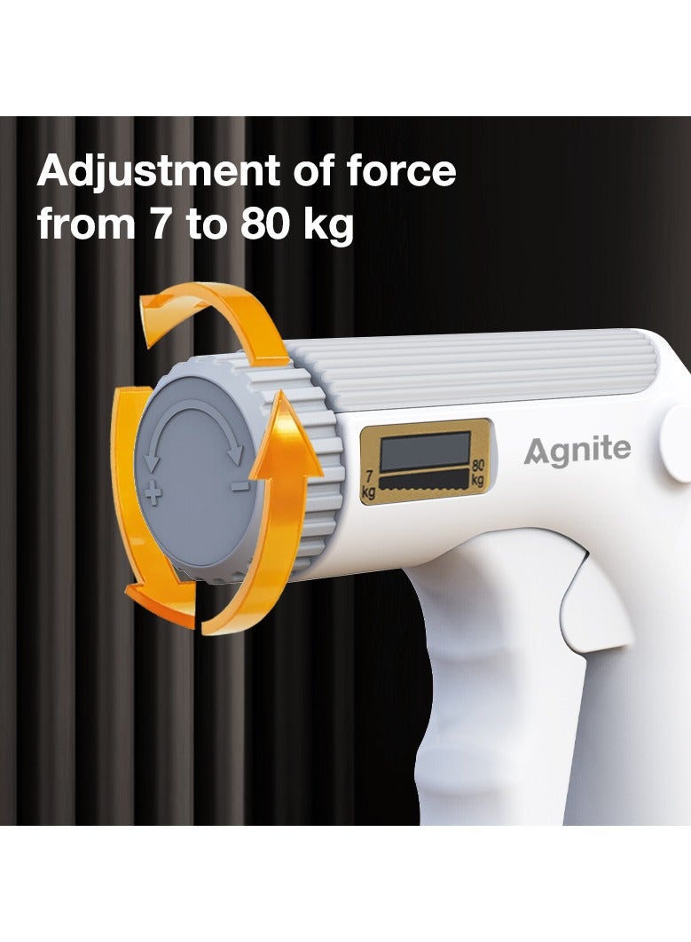 Deli جهاز تقوية قبضة اليد القابل للتعديل Agnite Er025 – مقاومة من 7-80 كجم، عداد ميكانيكي، نابض من الفولاذ الكربوني ALC 3 مم، مثالي لإعادة تأهيل اليد وتدريب القوة، لون أبيض. - Image 3