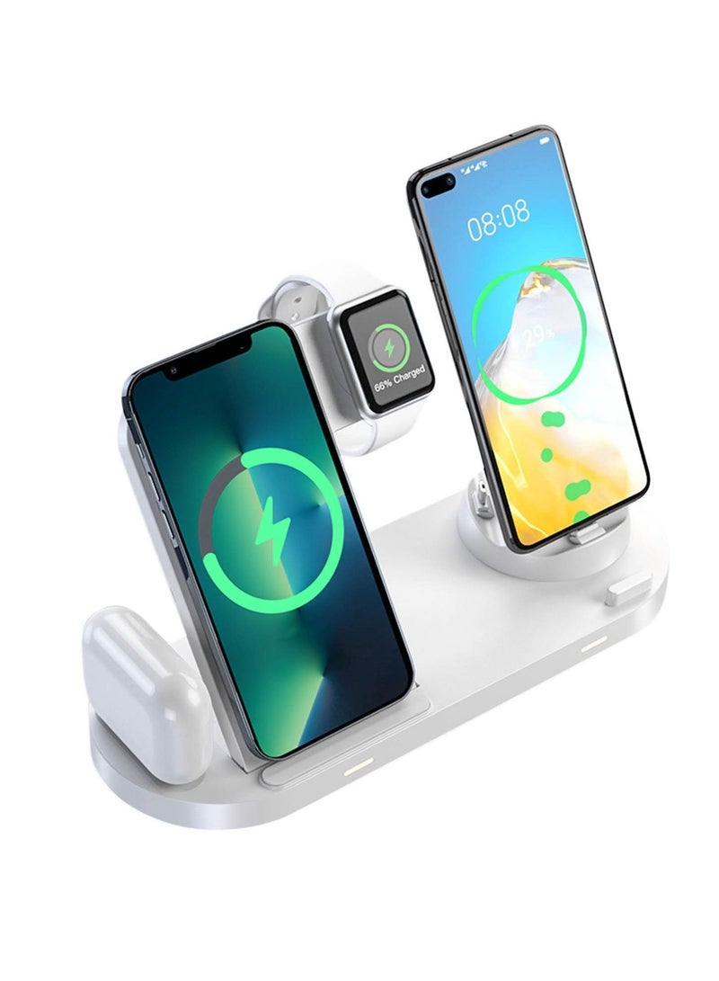 general 8 in 1 Wireless Charger, All-in-One Foldable Wireless Charging Station with Built-in AC Adapter, Wireless Charging Stand for Most Phone Models - White - Image 1