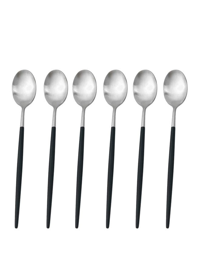 Gugrida,6 Pieces Matte Silver Black 18/10 Stainless Steel Teaspoon Coffee Spoon 4.94", Camping Cutlery Silverware Wedding Festival Christmas Party Utensils Set Kitchen Dinnerware Set