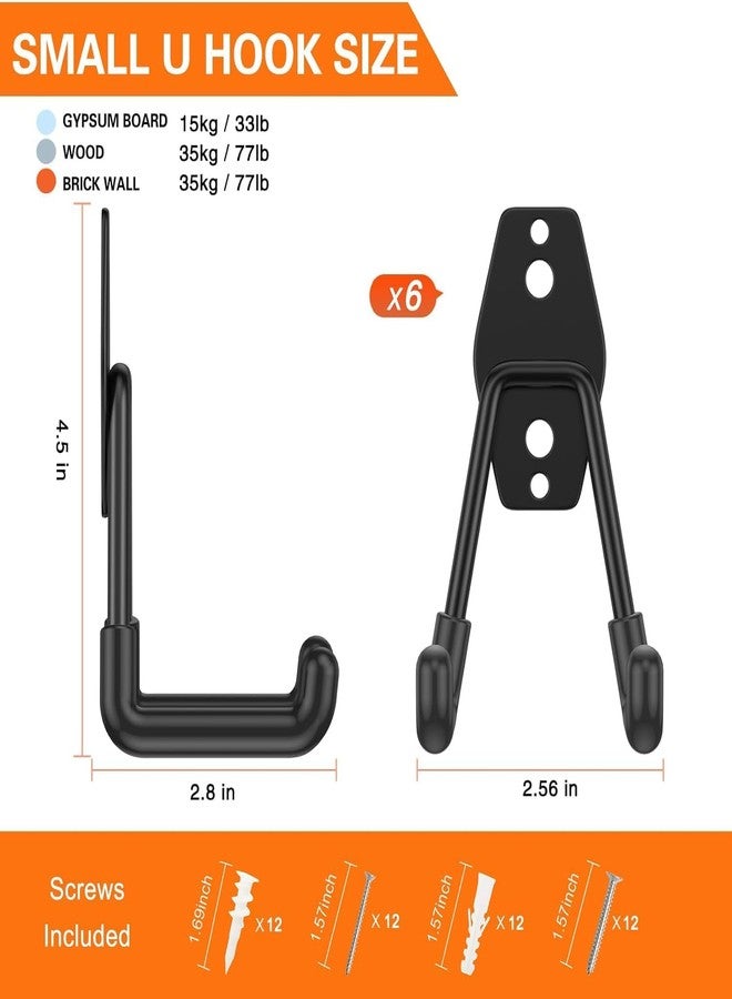DARDRIS Garage Hooks Heavy Duty, Steel Garage Storage Hooks,Wall Mount U Shaped Garage Hanger & Organizer for Organizing Garden Lawn Tools,Ladders, Ropes and More Equipment (Black) (Pack of 2) - Image 2