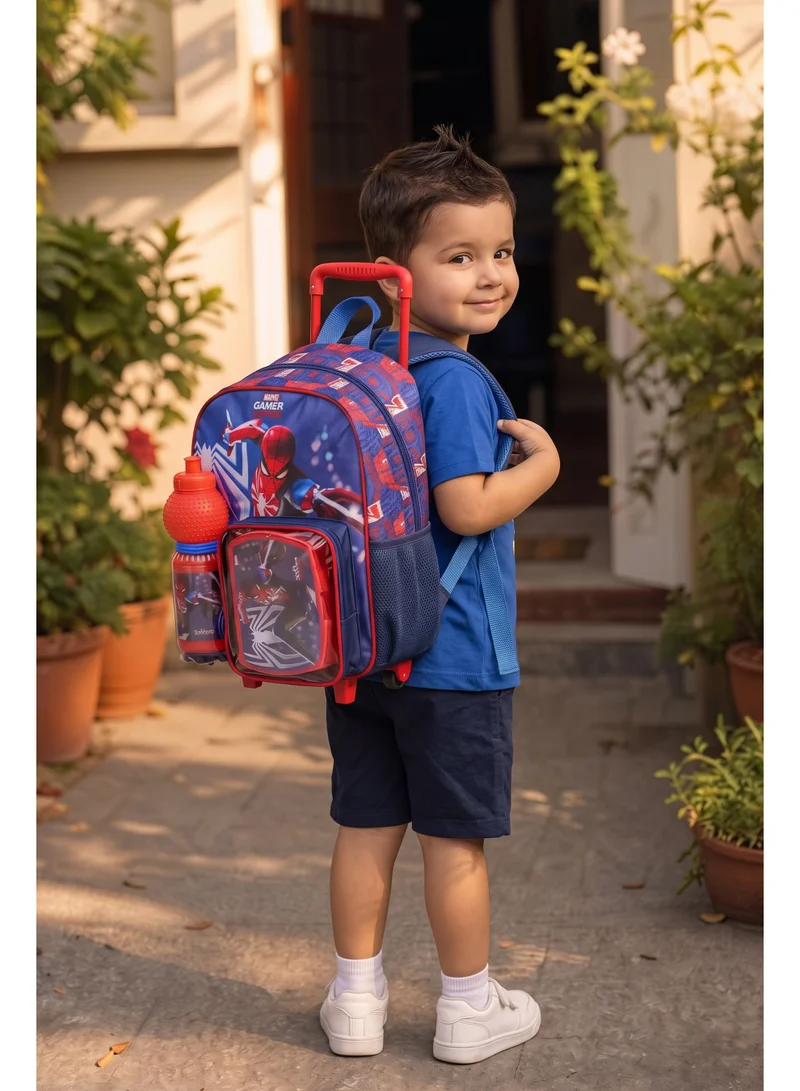 مارفل Marvel Spider-Man Toddler 3-in-1 Trolley Set 13" – Official Spider-Man Rolling Backpack with Water Bottle & Lunch Box, Wheeled Preschool School Bag Set for Kids | Boys School Bag