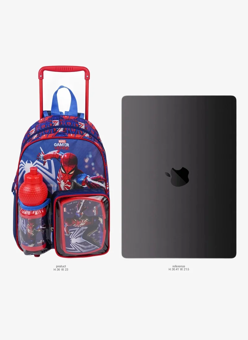 Marvel Marvel Spider-Man Toddler 3-in-1 Trolley Set 13" – Official Spider-Man Rolling Backpack with Water Bottle & Lunch Box, Wheeled Preschool School Bag Set for Kids | Boys School Bag