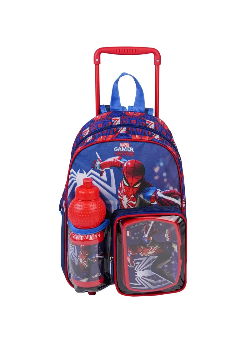 Marvel Marvel Spider-Man Toddler 3-in-1 Trolley Set 13" – Official Spider-Man Rolling Backpack with Water Bottle & Lunch Box, Wheeled Preschool School Bag Set for Kids | Boys School Bag