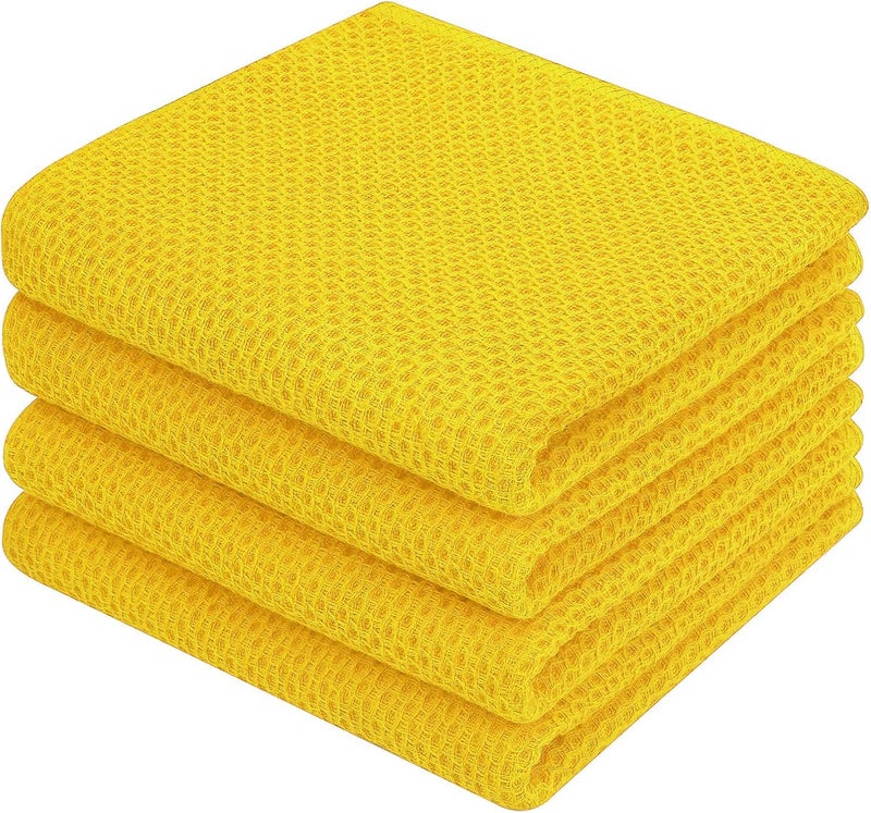 Homaxy 100% Cotton Waffle Weave Kitchen Dish Towels, Ultra Soft Absorbent Quick Drying Cleaning Towel, 13 x 28 Inches, 4-Pack, Yellow - Image 1