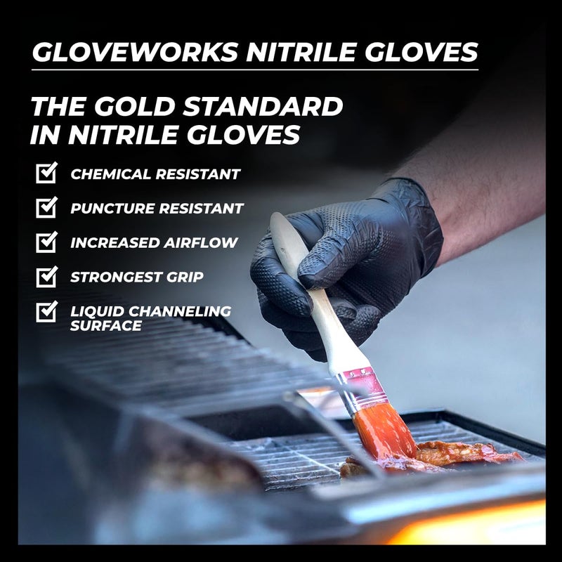 GLOVEWORKS قفازات غلوف ووركس HD نيتريل القابلة للتصرف، 6 مل، خالية من اللاتكس والبودرة، آمنة للطعام، مثالية للاستخدام الصناعي، المنزلي، والسيارات، بنمط الماس، سوداء، كبيرة جداً، علبة من 100 - Image 5
