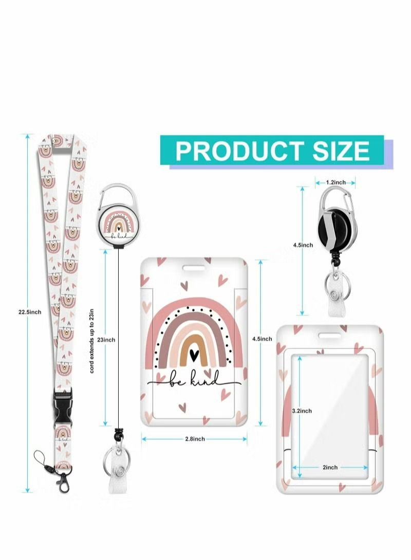 1 Set ID Badge Holder with Lanyard and Retractable Reel Clip Boho Card Name Tag Vertical Protector Bage Clips for Nurse Nursing Doctor Student - Image 4