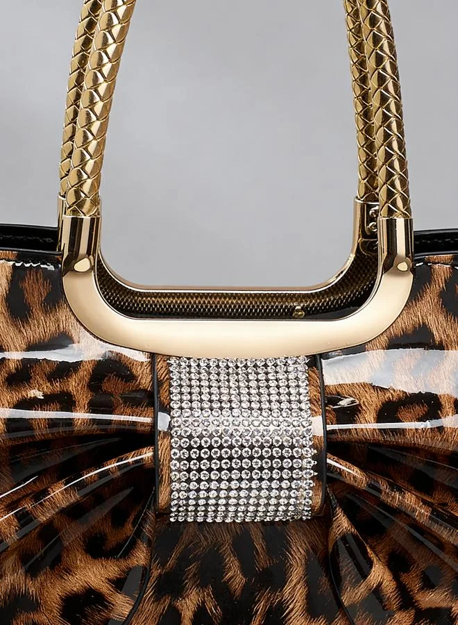 تايك تو Leopard Print Embellished Bow Handbag