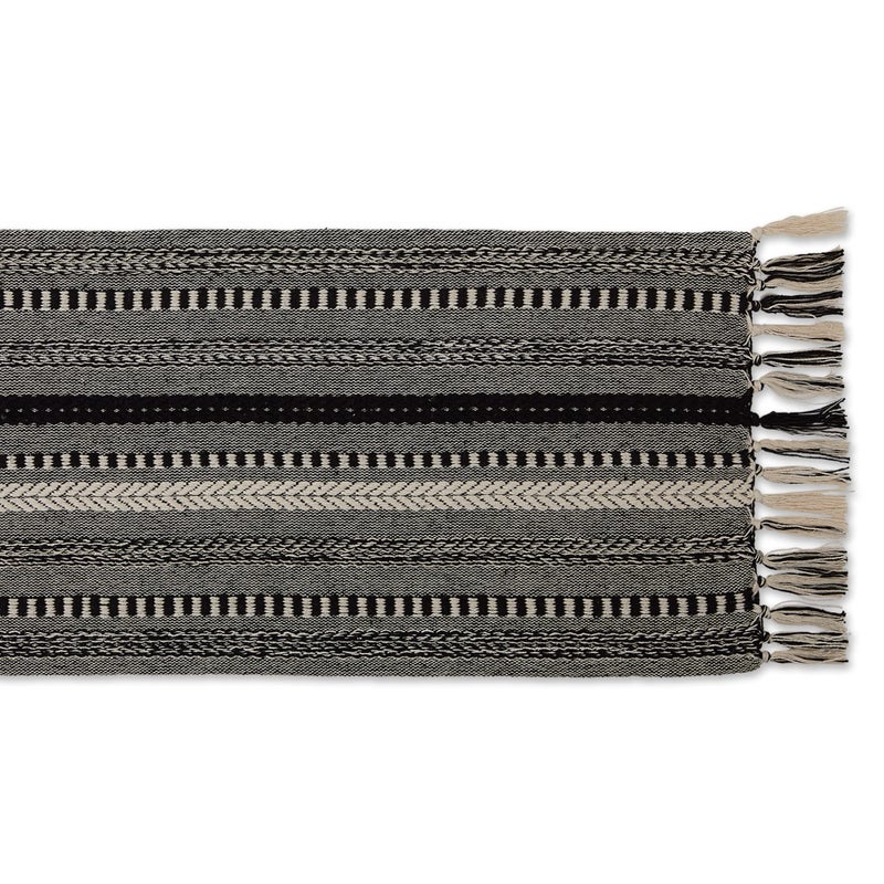 DII Farmhouse Braided Stripe Table Runner Collection, 15x72 (15x77, Fringe Included), Black - Image 2