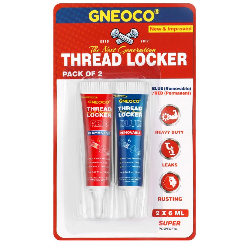 GNEOCO 2 Pack Thread Locker Blue and Red 6mlx2 Medium and Strong StrengthThreadlocker Metal Glue for Nuts Bolts Fasteners Prevent LooseningCorrosion Blue and Red 6ml2 - Image 3