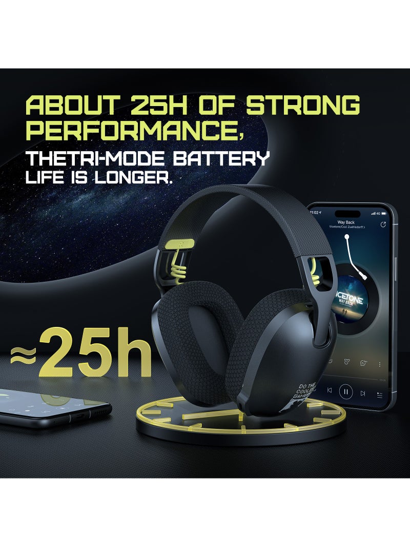 onikuma BT/2.4G/Wired 3-mode Gaming Headset with Mic,Wireless Gaming Headset Stereo Headset Ultra-long Battery Life-Black - Image 4