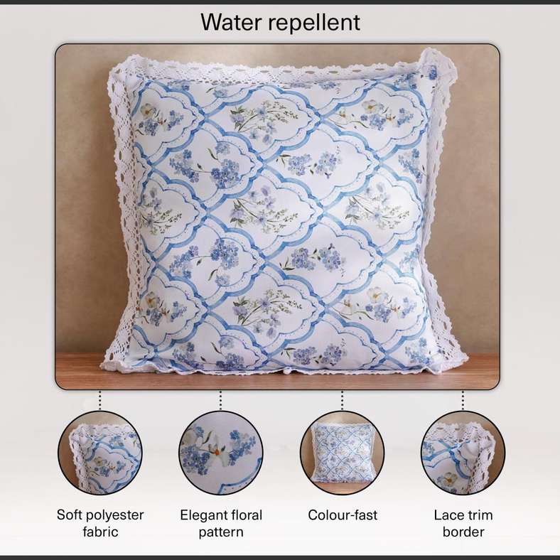 Pan Home وسادة زخرفية بطبعة زهور - زرقاء - Image 3