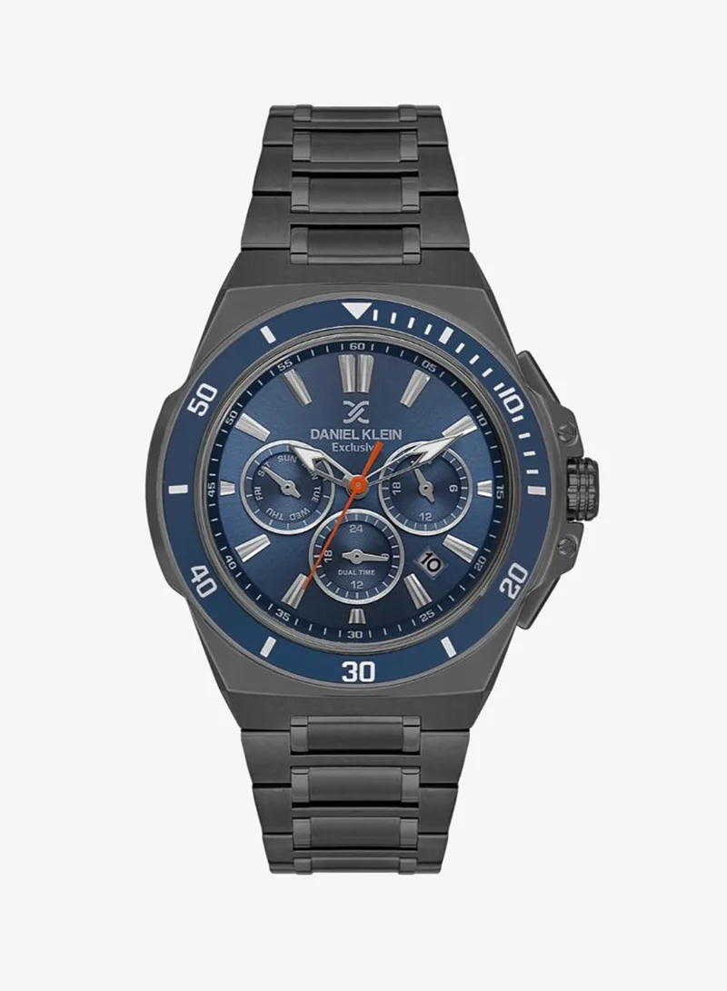 DANIEL KLEIN Men's Stainless Steel Black Alloy Case Analog Blue Round Sunray Dial Japanese Quartz Exclusive 50 Meters Water Resistant