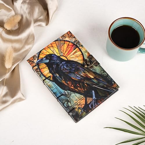 CRAFT JUNKY Journal Diary with Handcrafted Box, 5 x 7 Inch Special Binding Unruled Lock Diary for Girls, Art Book with Aesthetic Print Sketch Book for Artists, 200 Acid-Free Pages A5 (CROW) - Image 1