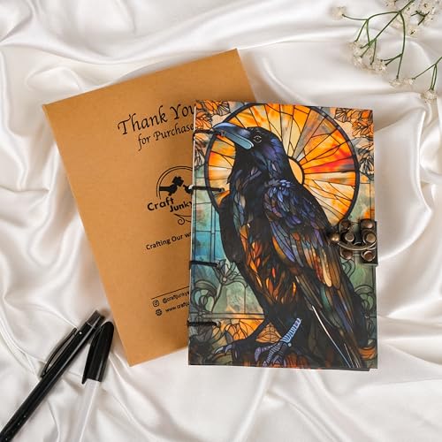 CRAFT JUNKY Journal Diary with Handcrafted Box, 5 x 7 Inch Special Binding Unruled Lock Diary for Girls, Art Book with Aesthetic Print Sketch Book for Artists, 200 Acid-Free Pages A5 (CROW) - Image 3