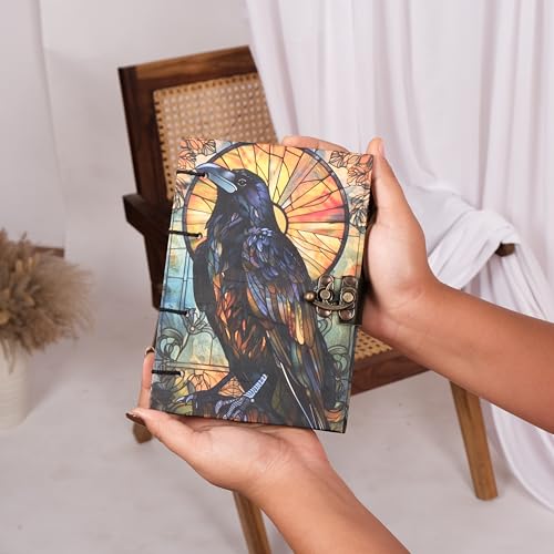 CRAFT JUNKY Journal Diary with Handcrafted Box, 5 x 7 Inch Special Binding Unruled Lock Diary for Girls, Art Book with Aesthetic Print Sketch Book for Artists, 200 Acid-Free Pages A5 (CROW) - Image 5