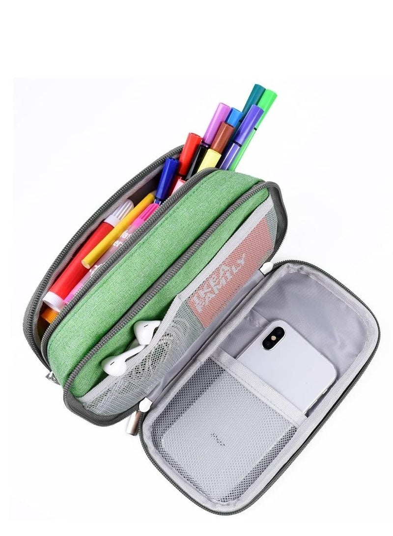 SYOSI Pencil Case, Large Capacity Pencil Bag Pouch Pen Case Pencil Marker Holder Stationery Organizer with Multi Zipper Compartments for Boys Girls Middle High School Adults and OfficeGreen - Image 2