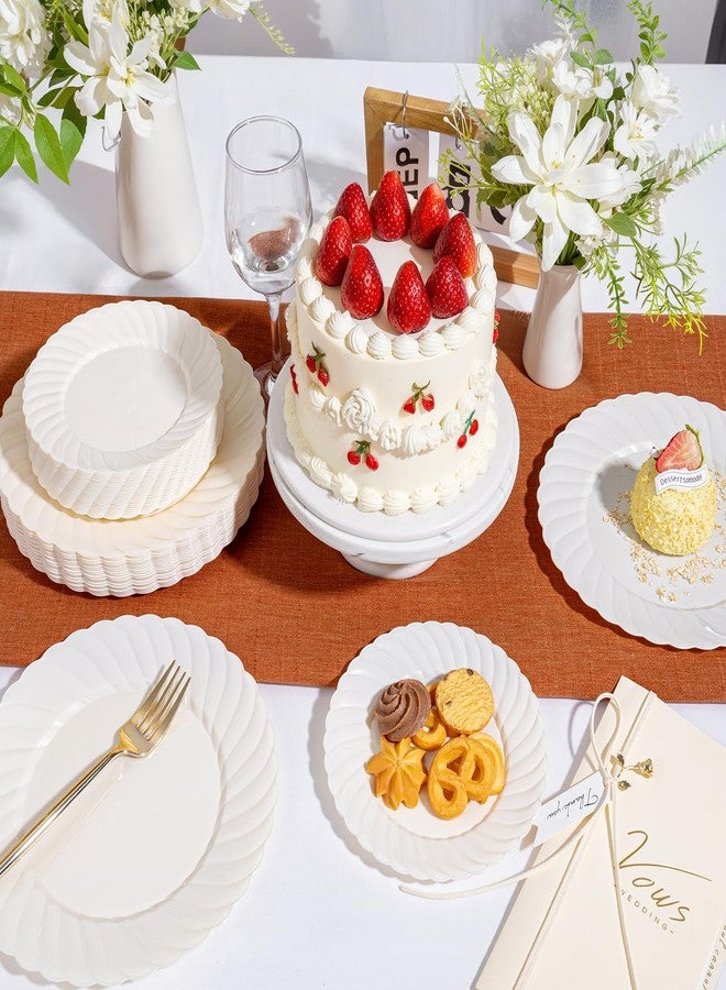 U-QE 100 Count 6 Inch Ivory Plastic Plates - Scalloped Dessert Plates Disposable - Premium Hard Fancy Disposable Heavy Duty Party Supplies for Birthdays, Celebrations, Weddings and Events - Image 5
