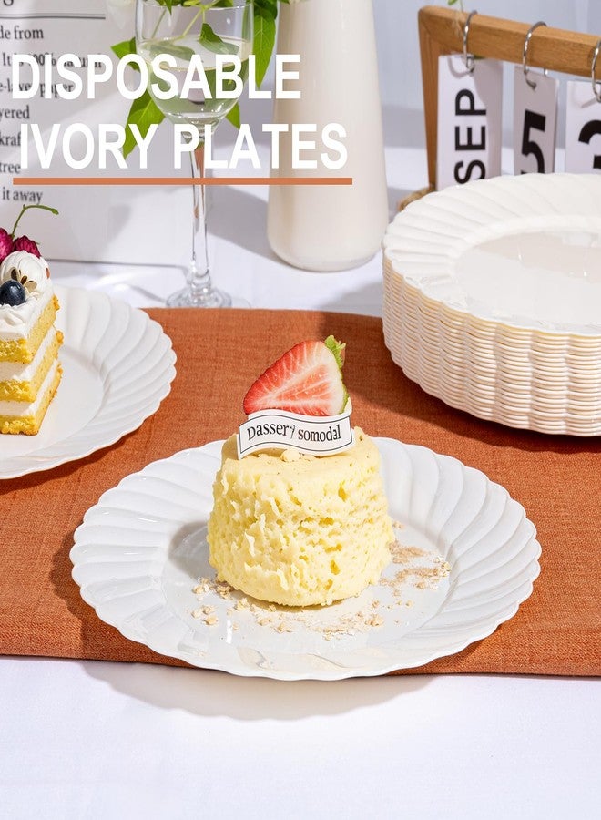 U-QE 100 Count 6 Inch Ivory Plastic Plates - Scalloped Dessert Plates Disposable - Premium Hard Fancy Disposable Heavy Duty Party Supplies for Birthdays, Celebrations, Weddings and Events - Image 4