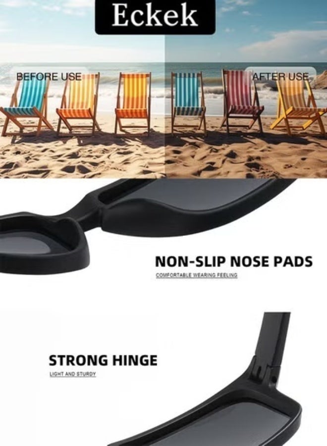 Eckek Retro Square Sunglasses Men Women UV400 Protection Classic Design Men's Sun Glassess for Mens Sunglass for Driving Travel Daily Shades Black - Image 3