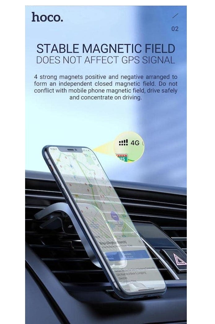 Hoco CA74 - Universe Air Outlet Magnetic Car Holder Bearing weight 700g. , Compatible With iPhone Samsung Xiaomi Oppo Huawei - Black & Silver - Image 5