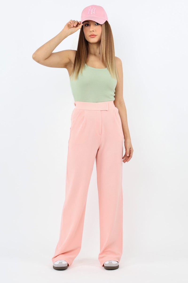Ritnice Line Women's Lycra Velcro Closure Salmon Palazzo Trousers  - Image 1