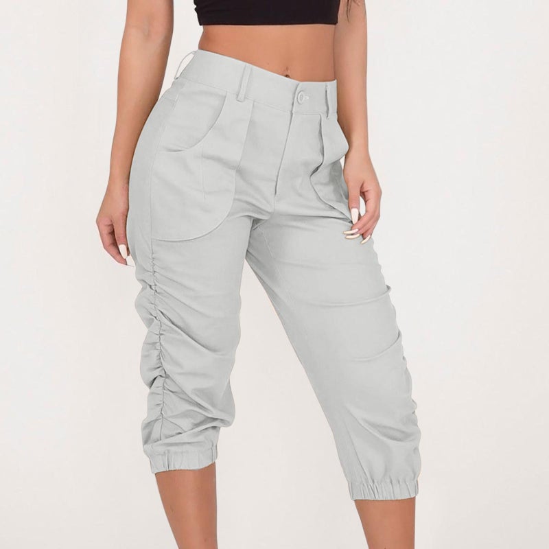 2022 New Summer Casual Womens Capri Cargo Pants Black  - Image 5