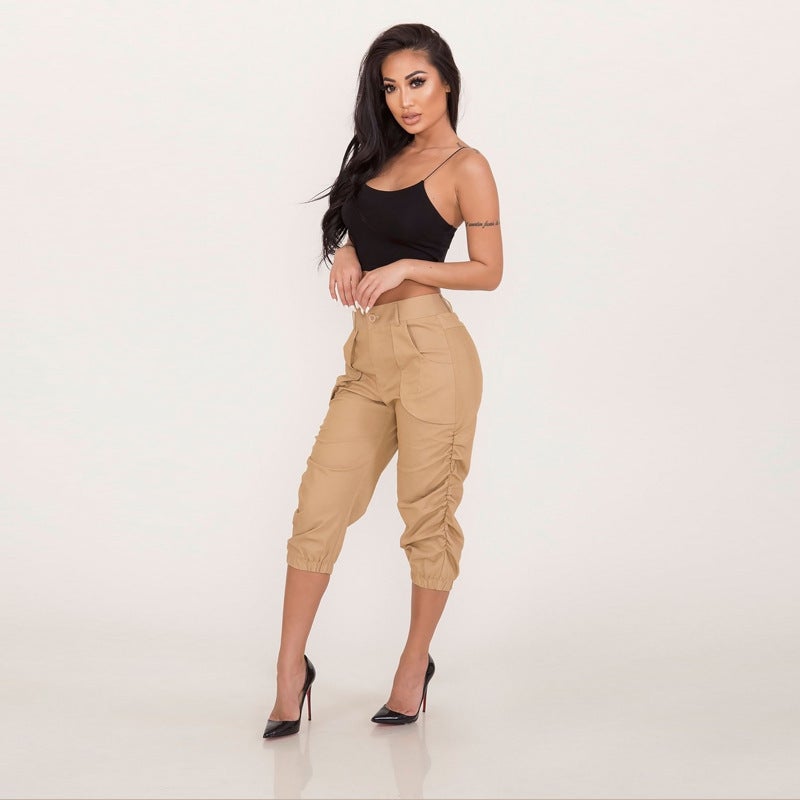 2022 New Summer Casual Womens Capri Cargo Pants Black  - Image 4