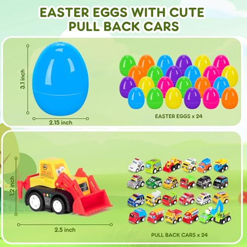 SUGFUT 24 PCS Prefilled Easter Eggs with Toys Pull Back Cars Easter Basket Stuffers for Toddler Gifts for Kids Easter Party Favors - Image 5