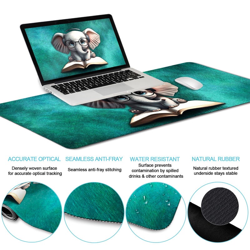 LIMKRIAN Desk Mat Pad, Large Gaming Mouse Pad with Wrist Rest Wrist Support, Ergonomic Mouse Pad Keyboard Mat Wrist Rest, Cup Coaster, Home Office Desk Accessories Decor Supplies, Cute Elephant - Image 5
