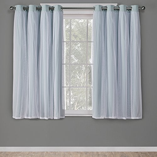 TOWN & COUNTRY LUXE TOWN  COUNTRY LUXE Talia Double Layer Indoor Curtains Sheer and Room Darkening Blackout Grommet Top Energy Efficient 2Pack Set 52x63 Aqua 