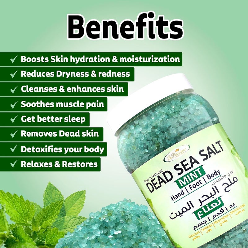 ECOLYTE+ La Parisienne Pure & Natural Dead Sea Salt with Mint - 2 kg Bath Salt for Hand, Foot, and Body Care - Image 5