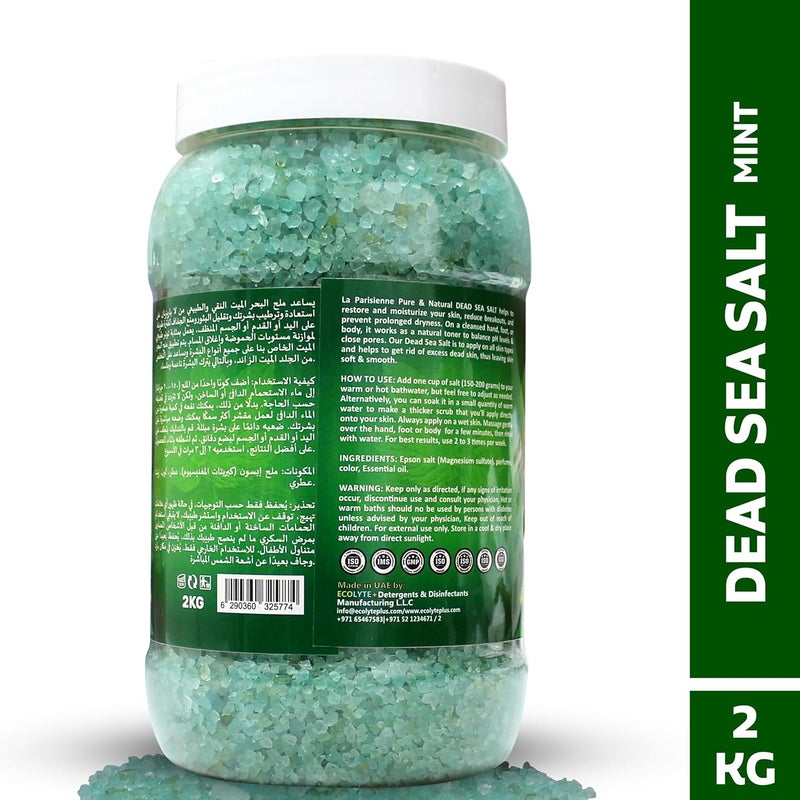 ECOLYTE+ La Parisienne Pure & Natural Dead Sea Salt with Mint - 2 kg Bath Salt for Hand, Foot, and Body Care - Image 2