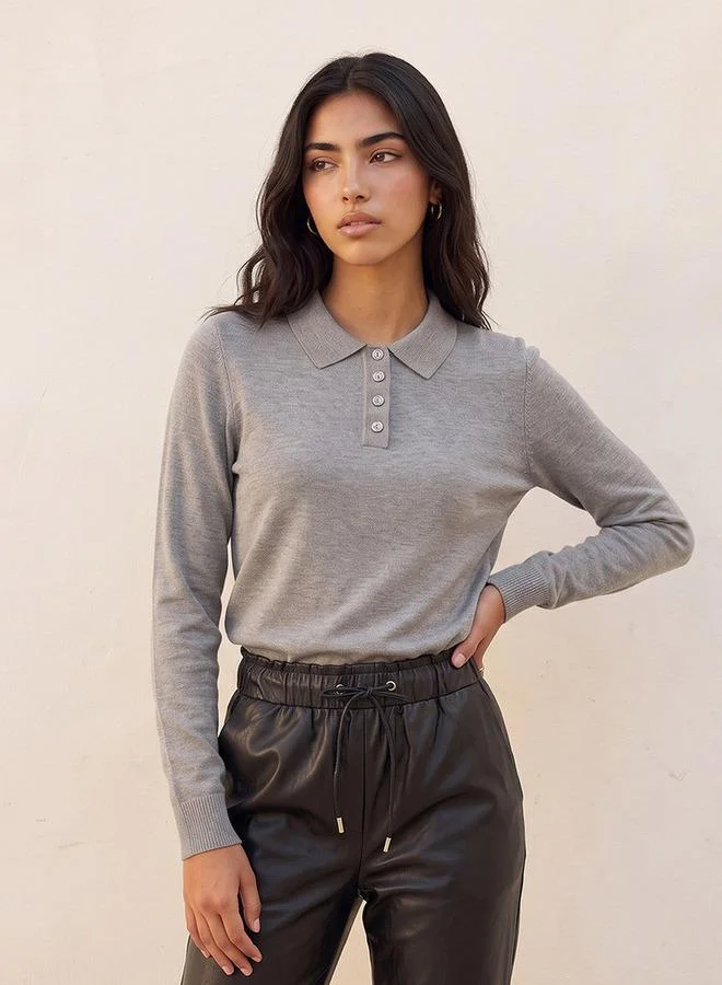 Splash FAV Polo Sweater with Ribbed Hem