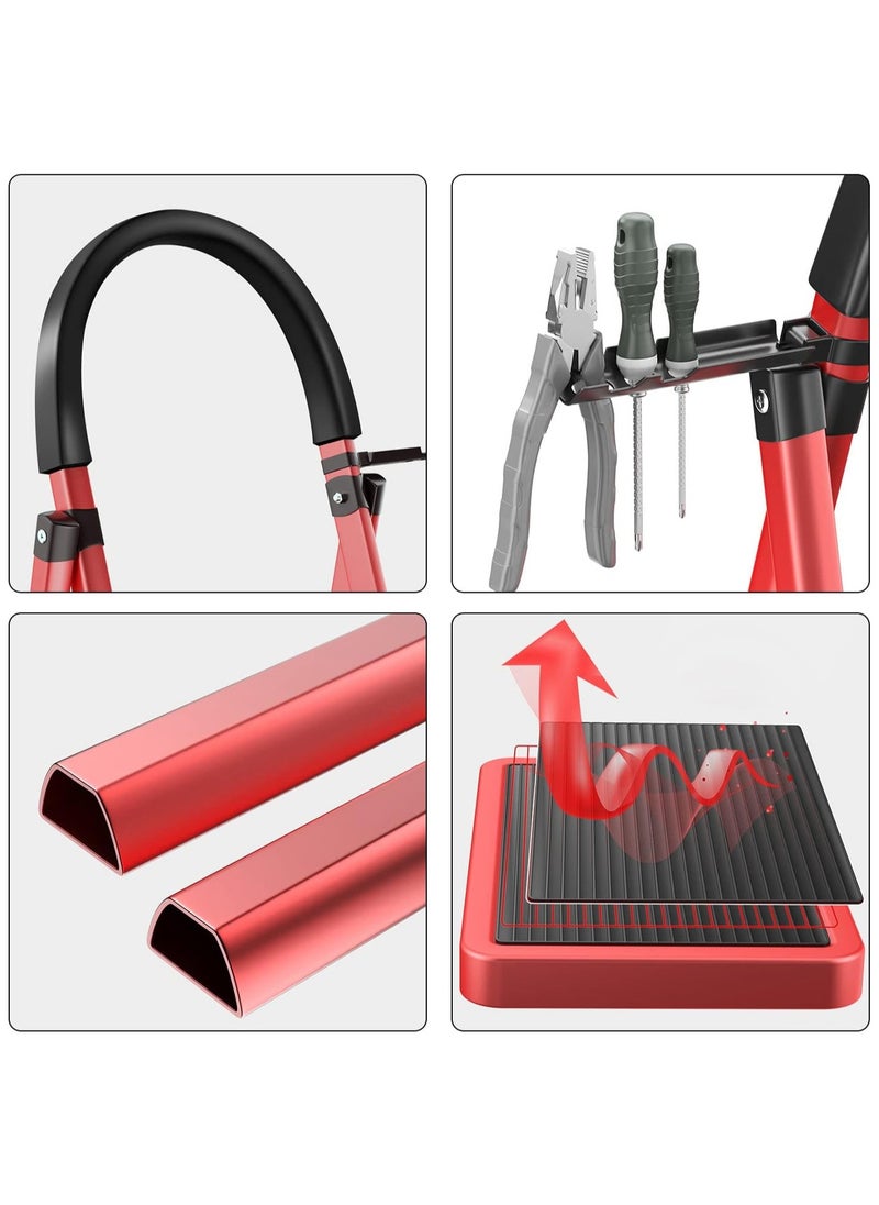 RUIYADA - 3 Step Foldable Ladder Home Ladder with Wide Anti-Slip Pedal Portable Sturdy Steel Ladder with Handrails for Home and Kitchen 330 lbs Capacity Red+Black - Image 1