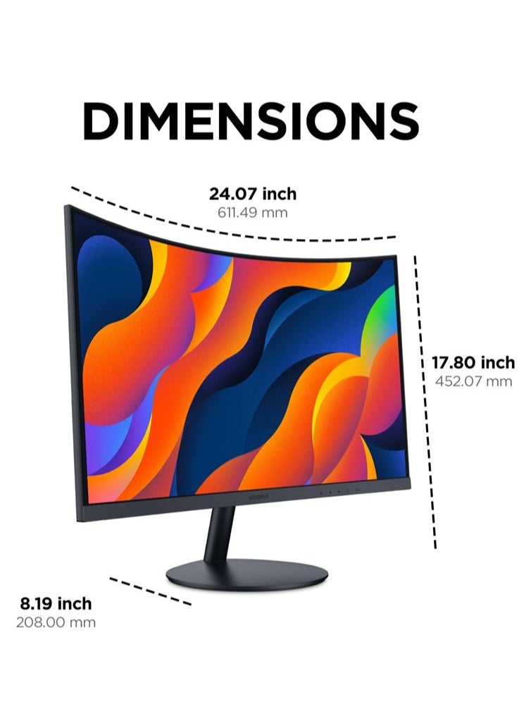 كوروي شاشة كمبيوتر منحنية KOORUI بحجم 27 بوصة - دقة Full HD 1080P، 75Hz، شاشة ألعاب LED، منافذ HDMI و VGA، تعديل للإمالة، حماية للعين، باللون الأسود | 27N5CA  - Image 4