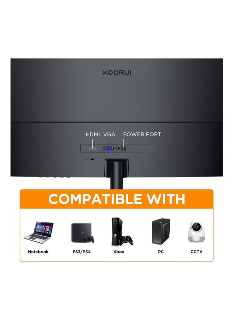 كوروي شاشة كمبيوتر منحنية KOORUI بحجم 27 بوصة - دقة Full HD 1080P، 75Hz، شاشة ألعاب LED، منافذ HDMI و VGA، تعديل للإمالة، حماية للعين، باللون الأسود | 27N5CA  - Image 5