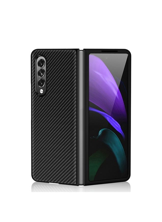 Generic Case Cover For Samsung Galaxy Z Fold 3 5G Solid Color Carbon Fiber Texture PU Shockproof Protective Case Black 