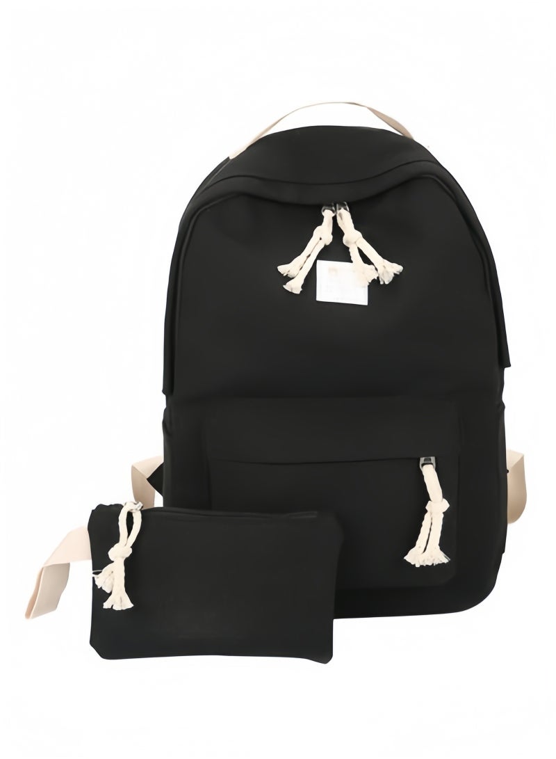 Adjustable Straps Backpack With Pouch Black 
